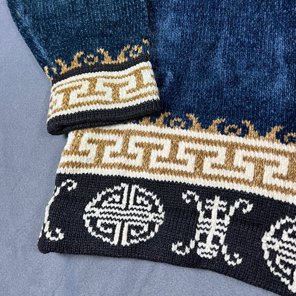 Lan Knits of Vermont Vintage Cardigan Blue Gold‎ Hand Loomed Old Money Small - Picture 7 of 8